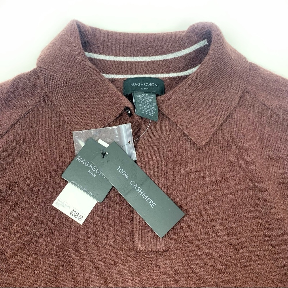 Magaschoni 100% Cashmere Polo Sweater Men's Brown NWT Luxury Designer Knit Soft
